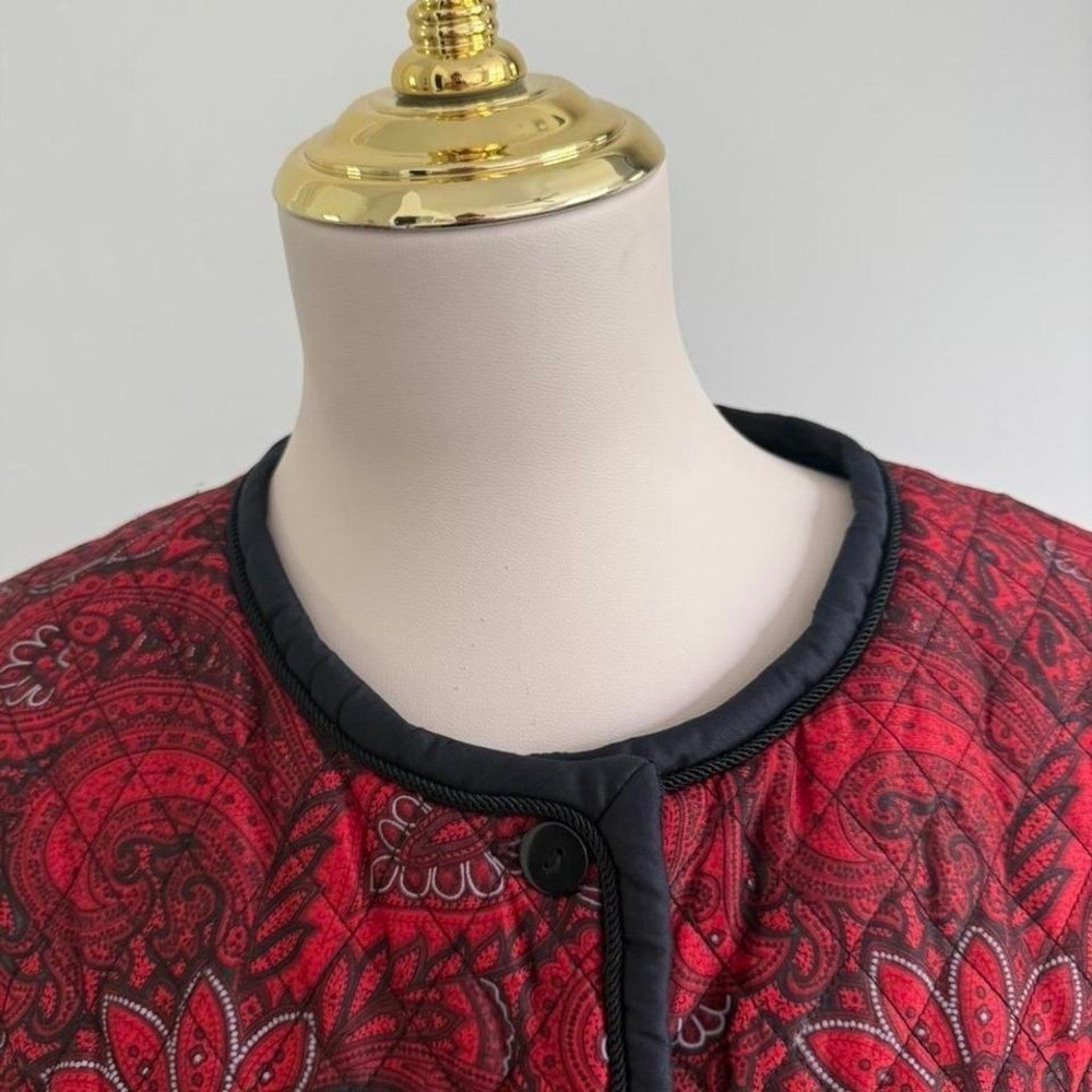 Vintage Silkland 100% Silk Red & Black Paisley Quilted Jacket Size L