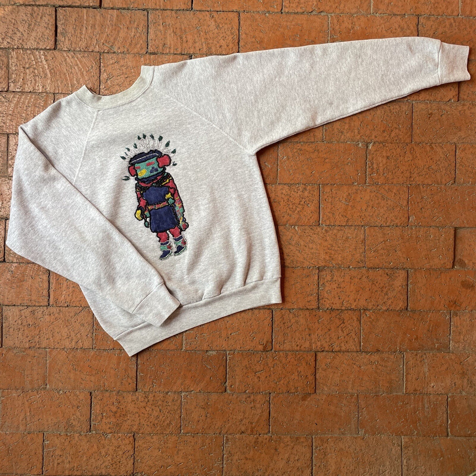 Vintage Tultex Gray Raglan Crafted Sweatshirt Made In USA One Of A Kind Kachina