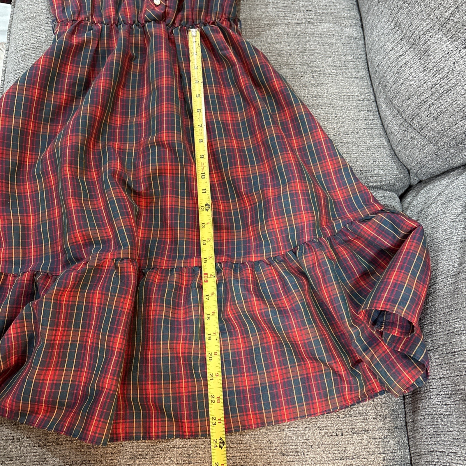 80’s Tartan Ruffled Front Plaid Red Green Yellow Plaid Western Prairie Dress