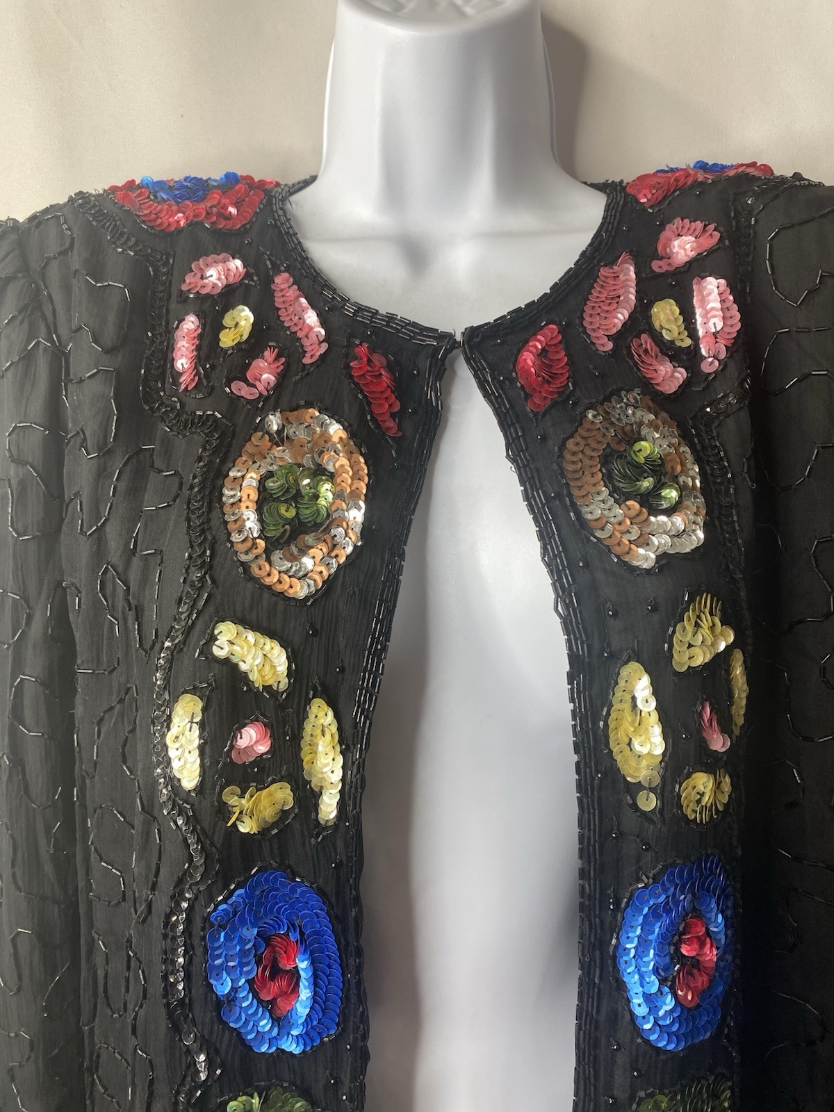 Vintage Felicity Sequined 100% Silk Jacket Size Large Rave Wear Bling Divas Y2K