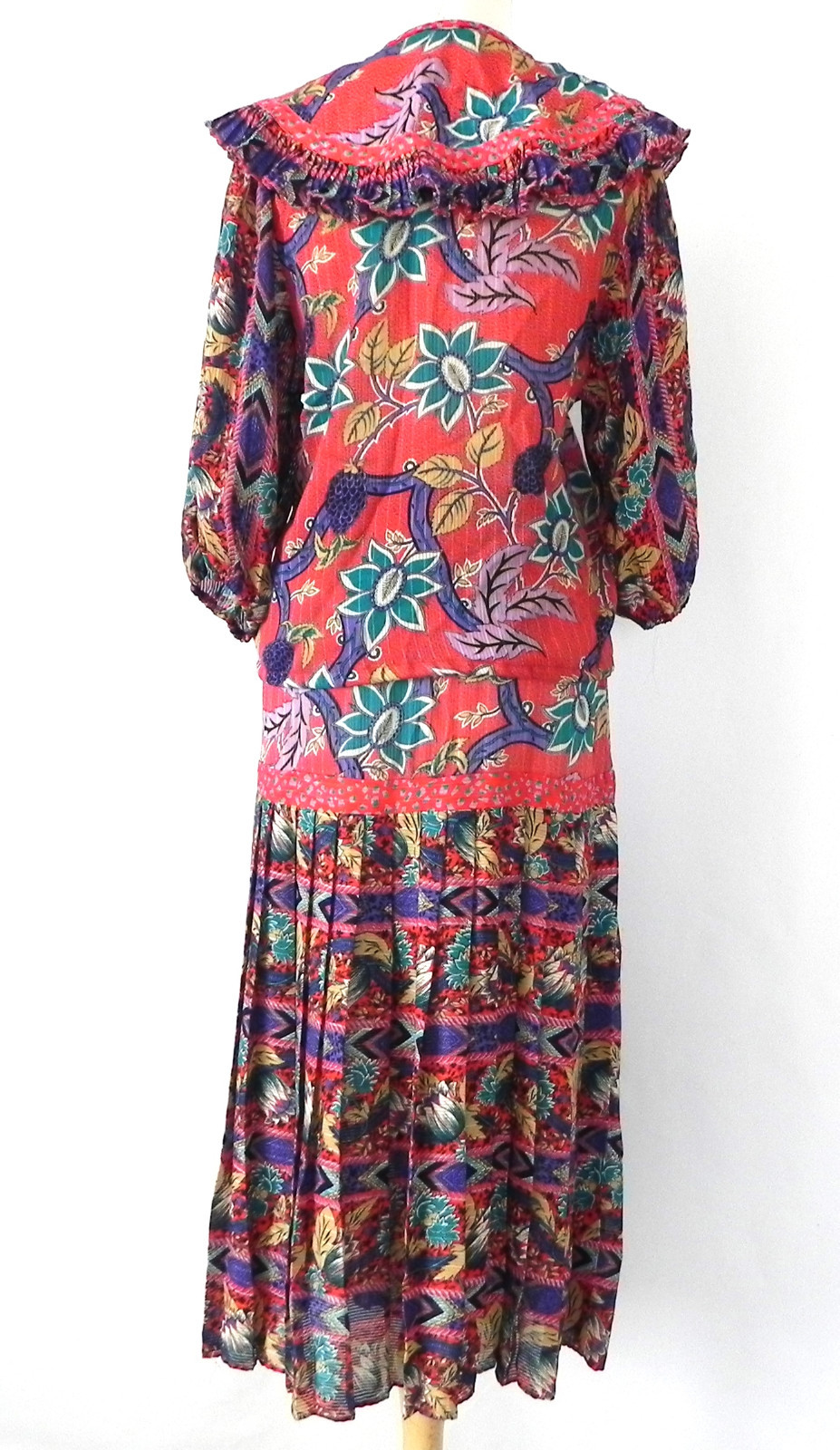Vtg Neiman Marcus Susan Freis 2pc 3/4 Sleeve Top/Maxi Skirt Poly Chiffon Size S