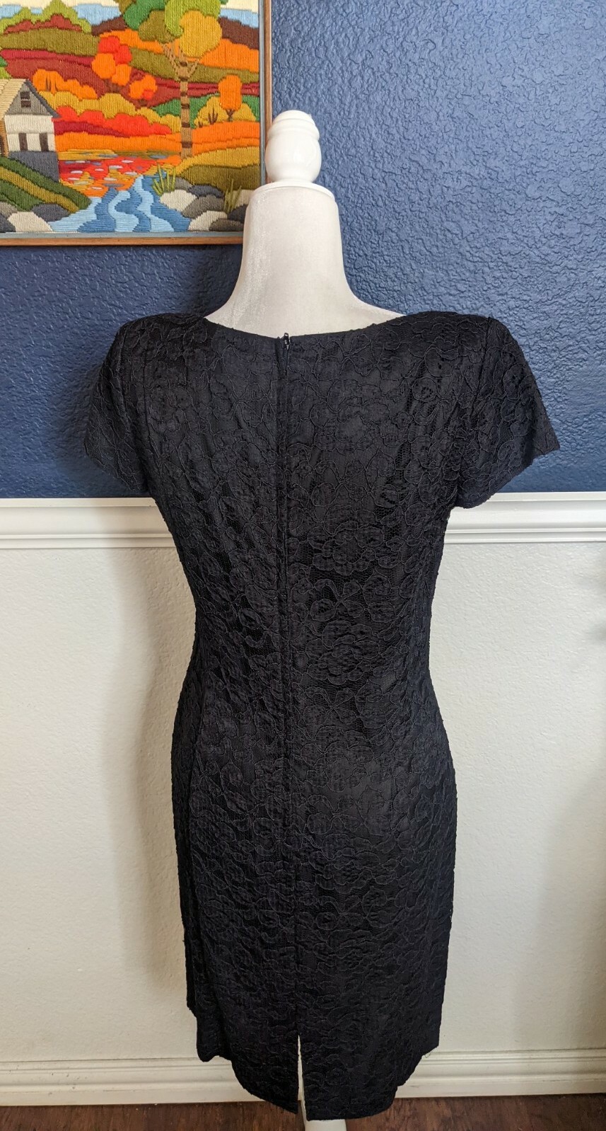 VTG Karen Lucas Collection Black Sheath Short Sleeve V-Neck Dress Sz 10 Medium M