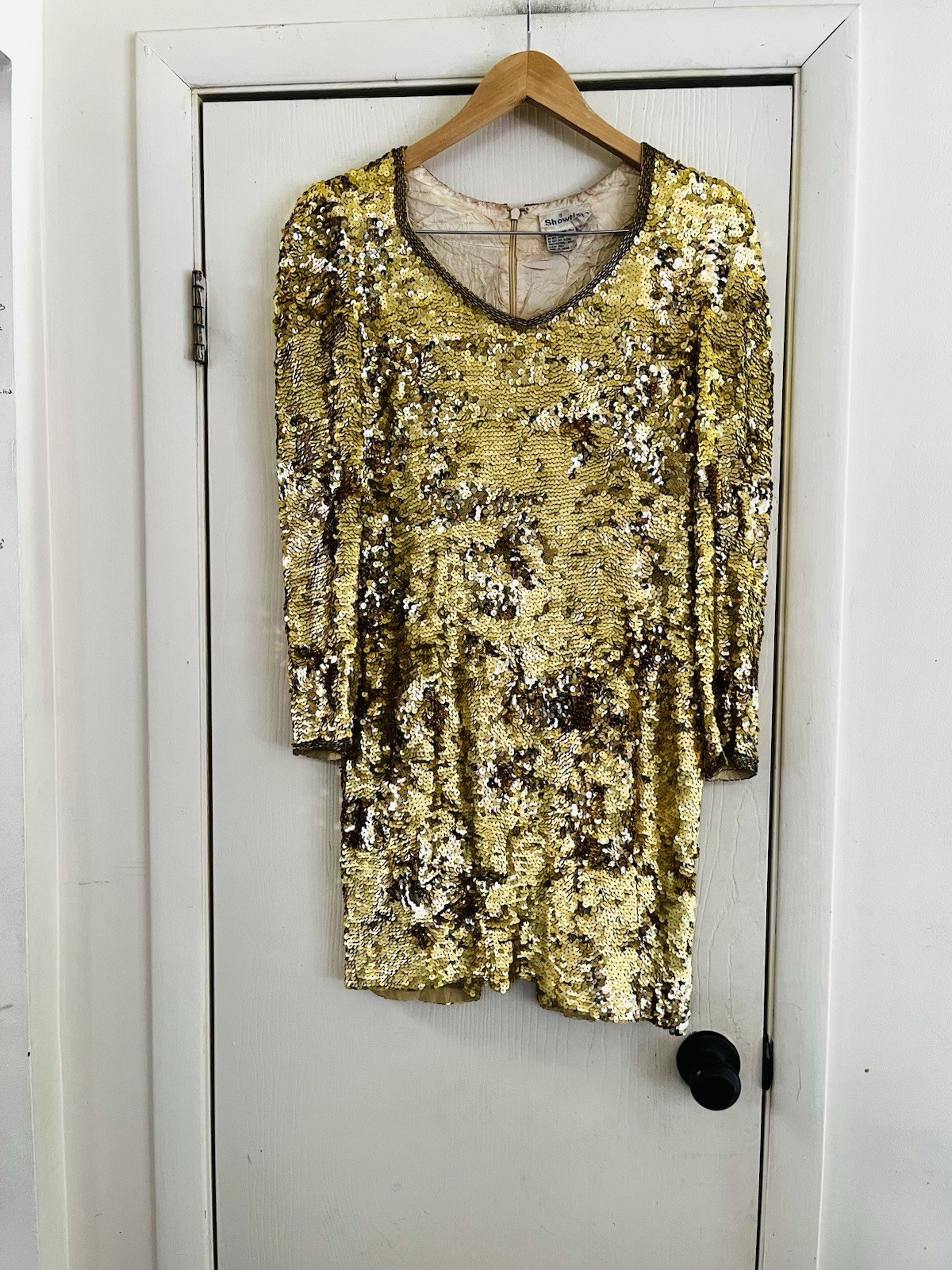 VTG 70s 90s Silk Sequin Mob Wife Trophy Bride Wedding Guest Party Dress M