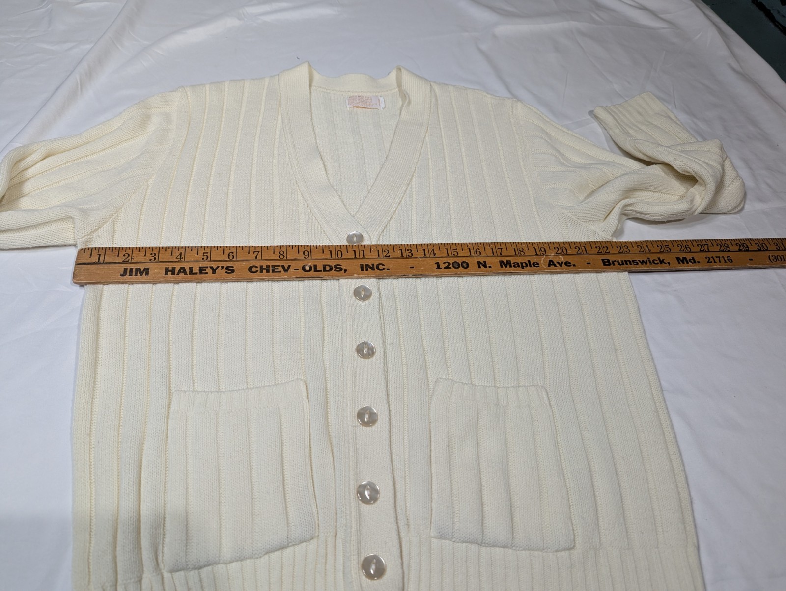 Women’s Vintage Ivory Mother Of Pearl Button Up Knitted Cardigan Sweater Sz XL