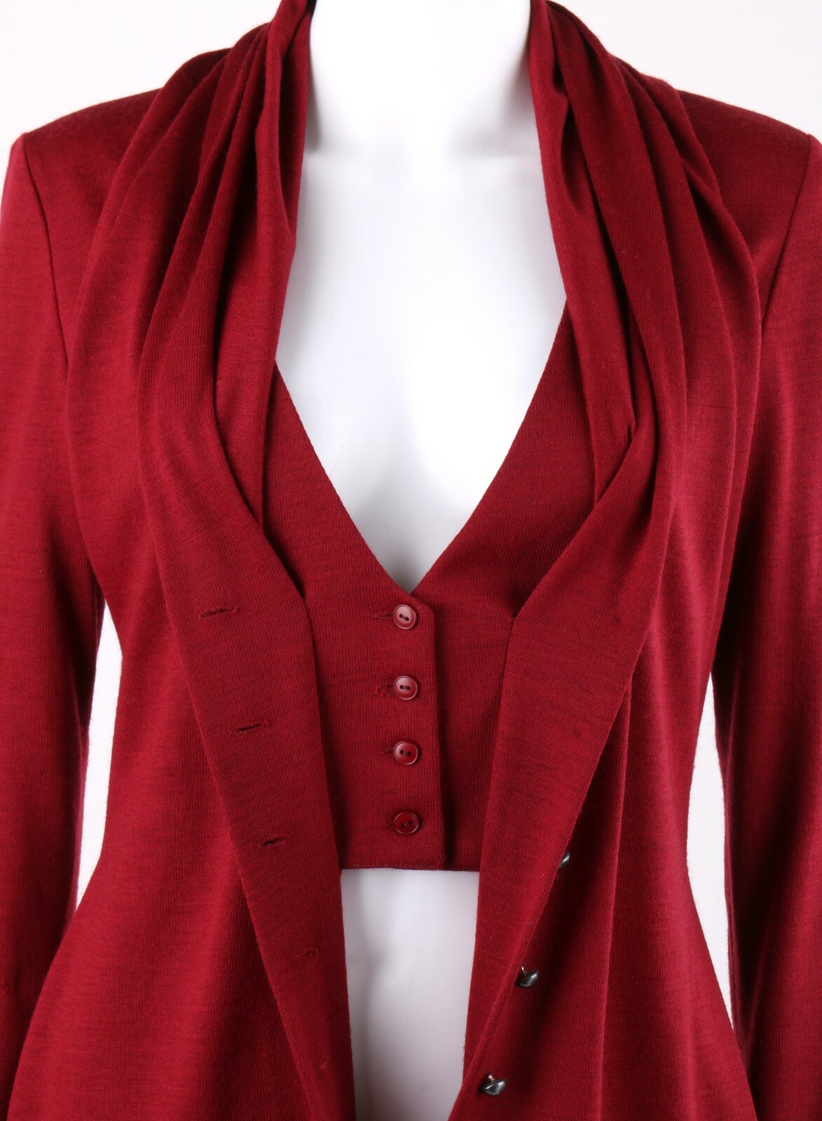 GIVENCHY Couture A/W 1998 ALEXANDER McQUEEN Ruby Red Wool Button Front Dress
