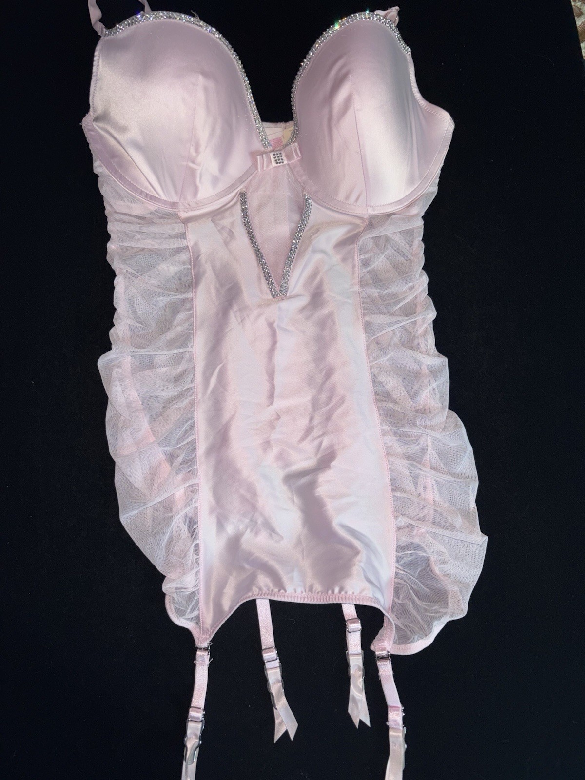 Vintage Victoria’s Secret Pink Satin Sissy Teddy Sz 36d NWT