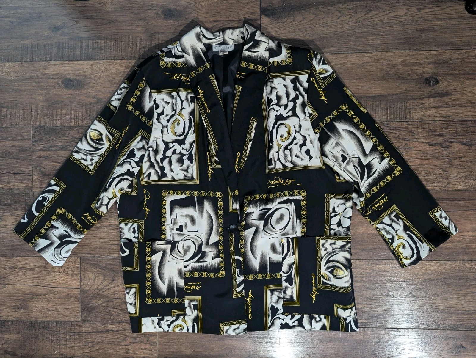 Jonathan Logan Vintage Black White & Gold Unique Abstract Print Blazer Size 3X