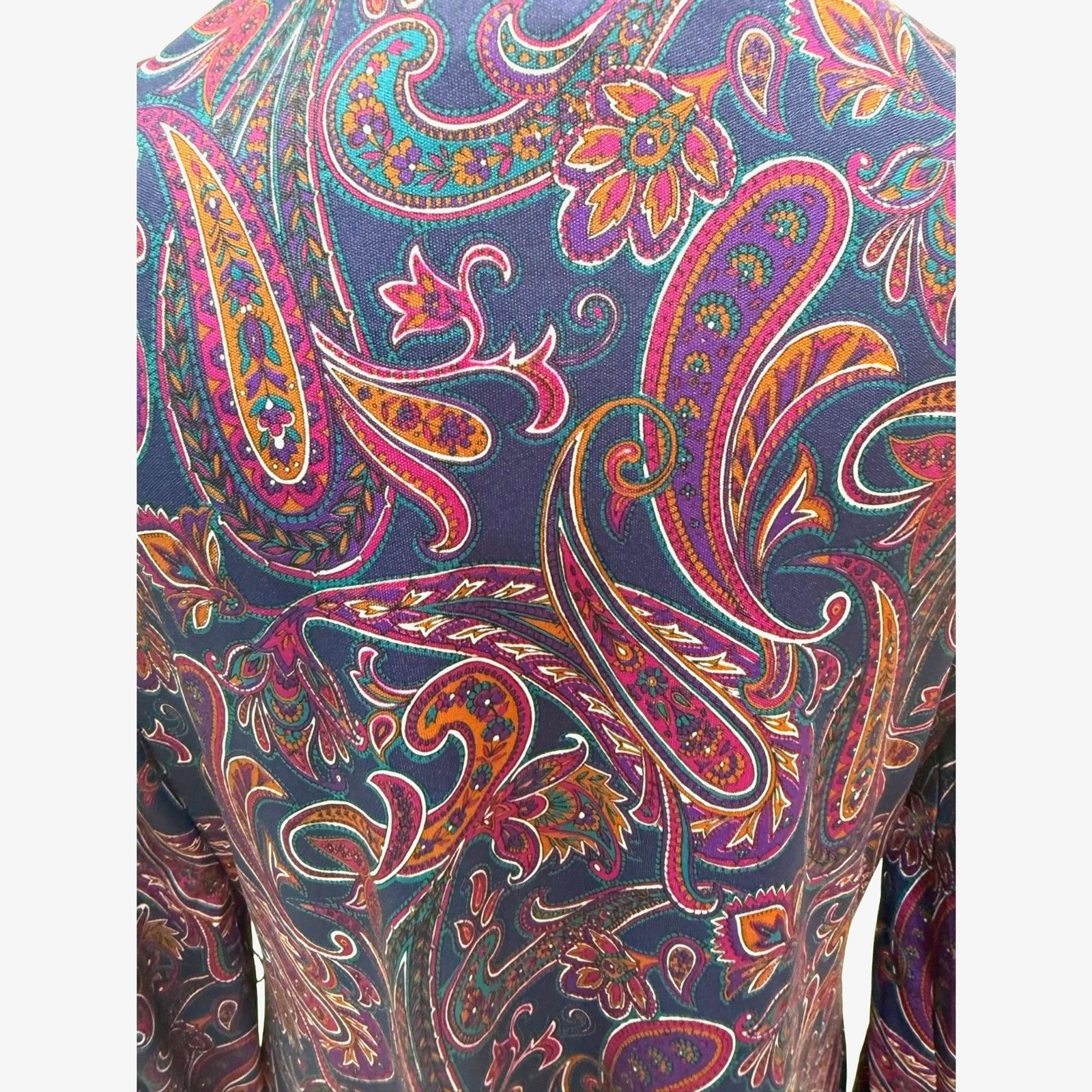 Tribute vintage 70s paisley pussycat bow zip front midi dress