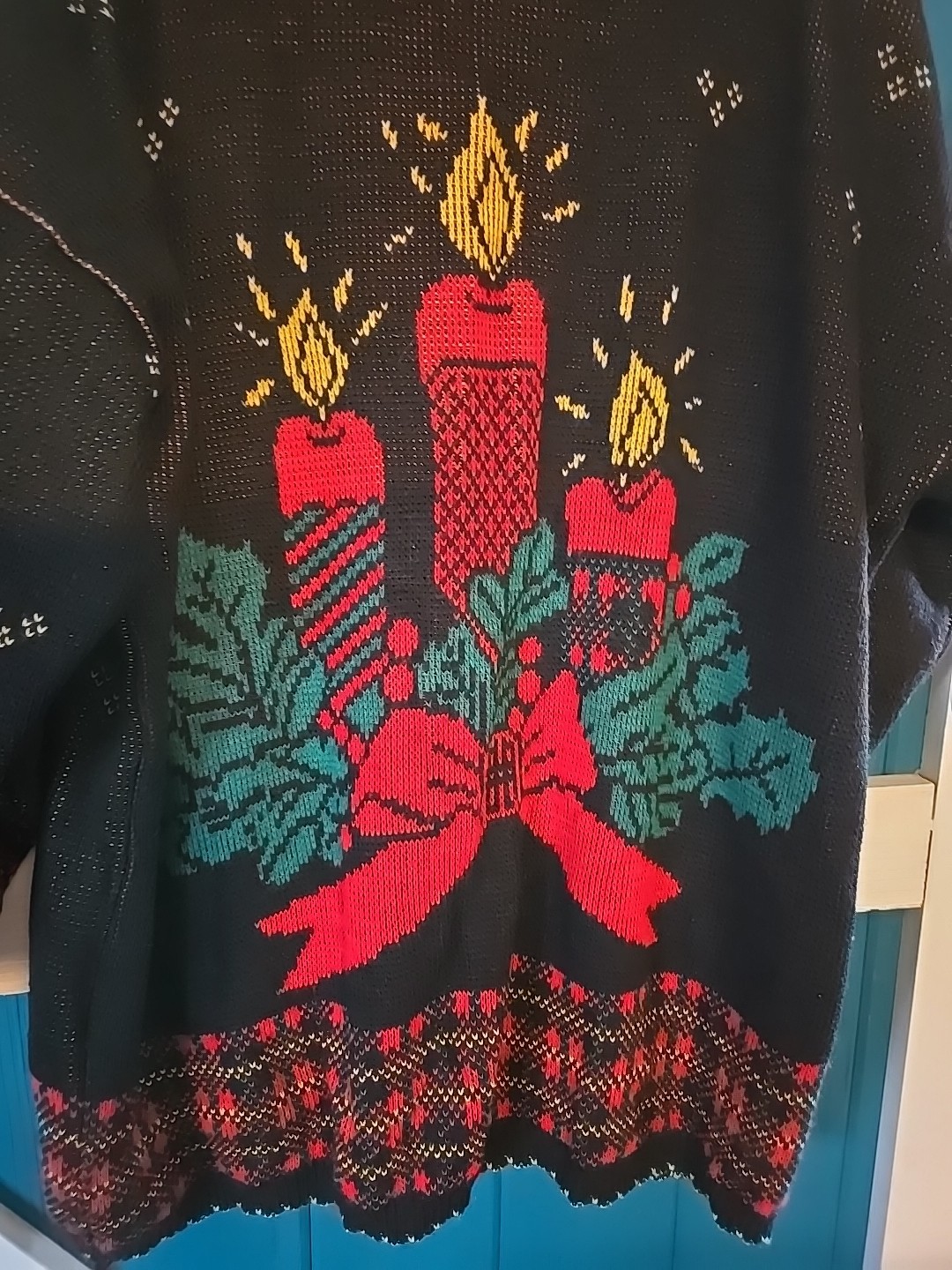 Vintage Christmas Sweatshirt Candle Bows Holiday Time XL Black