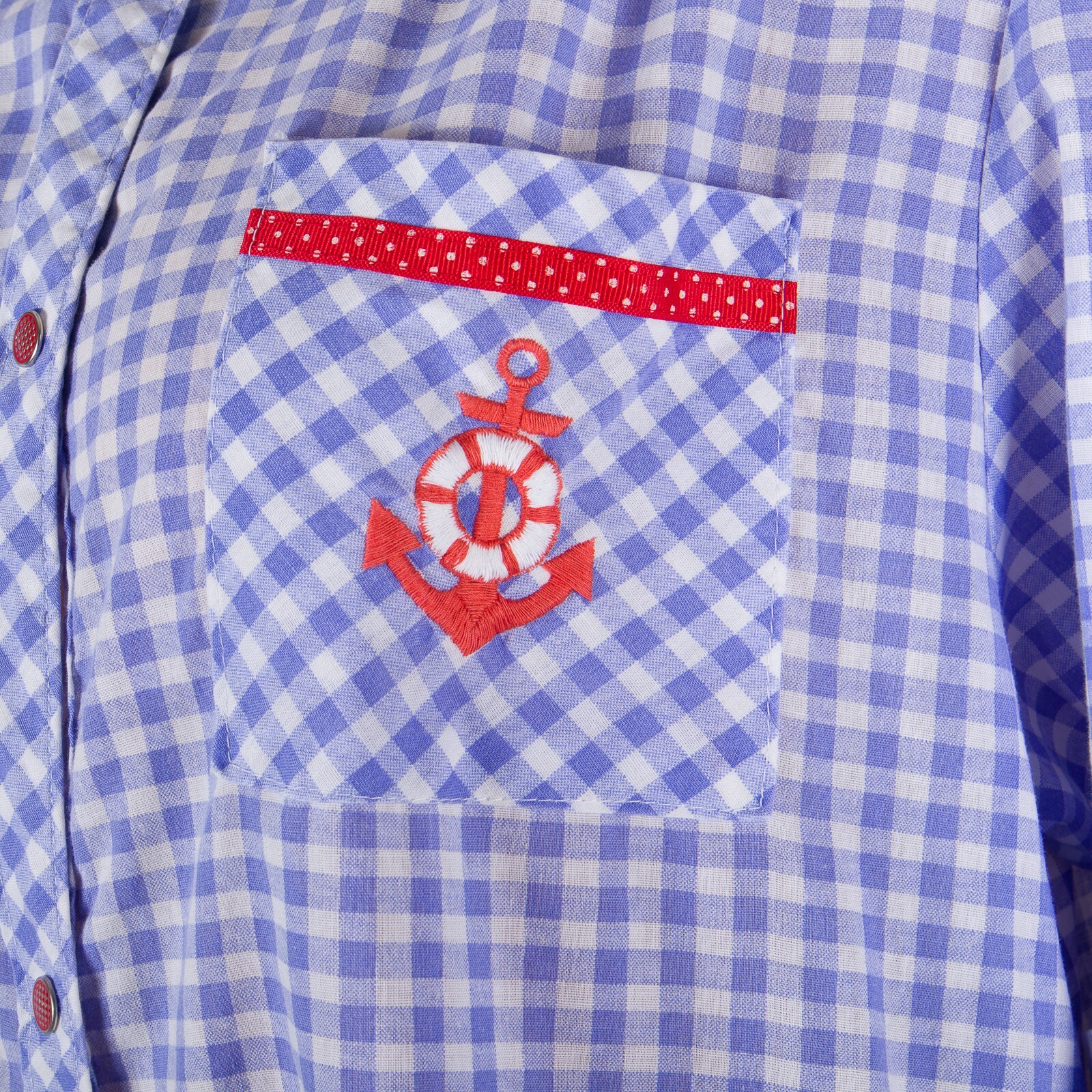 💖 SMART TIME Size M Blue Gingham Robe Housecoat MuMu Snap Pockets Red Trim