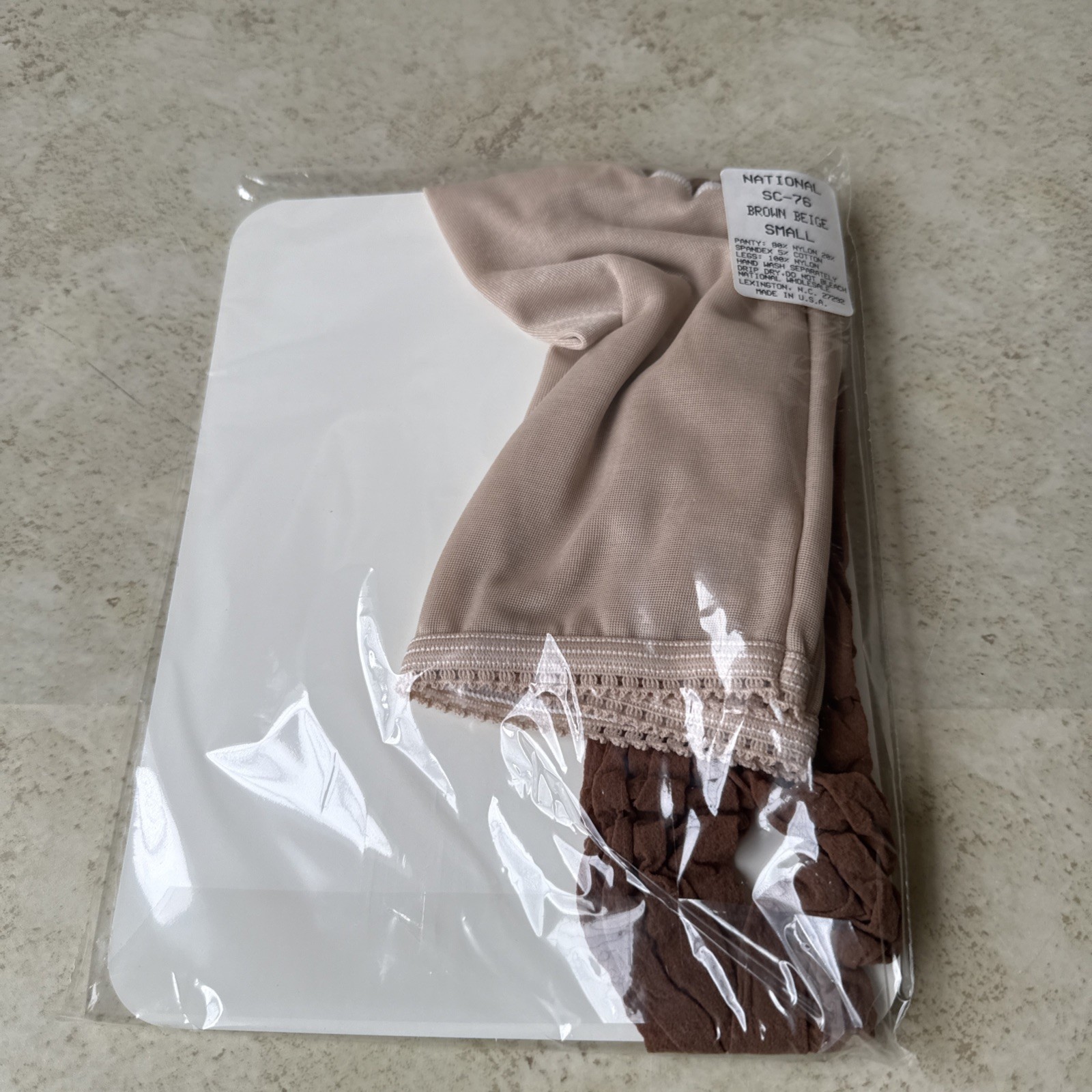 Vintage National SC-76 Beige & Brown Nylon Cotton Small Womens Panty Hosiery