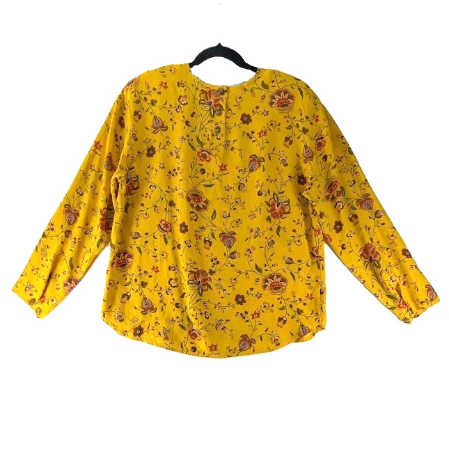 Liz Claiborne Silk Blouse Top Womens Size 14 Floral Sunflower Gold VTG Pullover