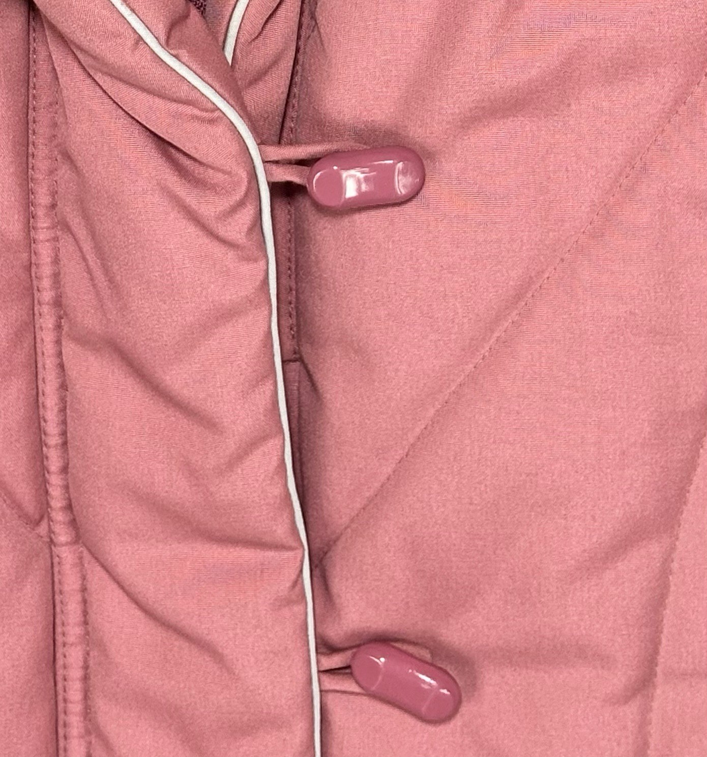 Vintage 70s Quilted Coat Size 14 Pink Long Puffer Jacket Toggles Snow Weather