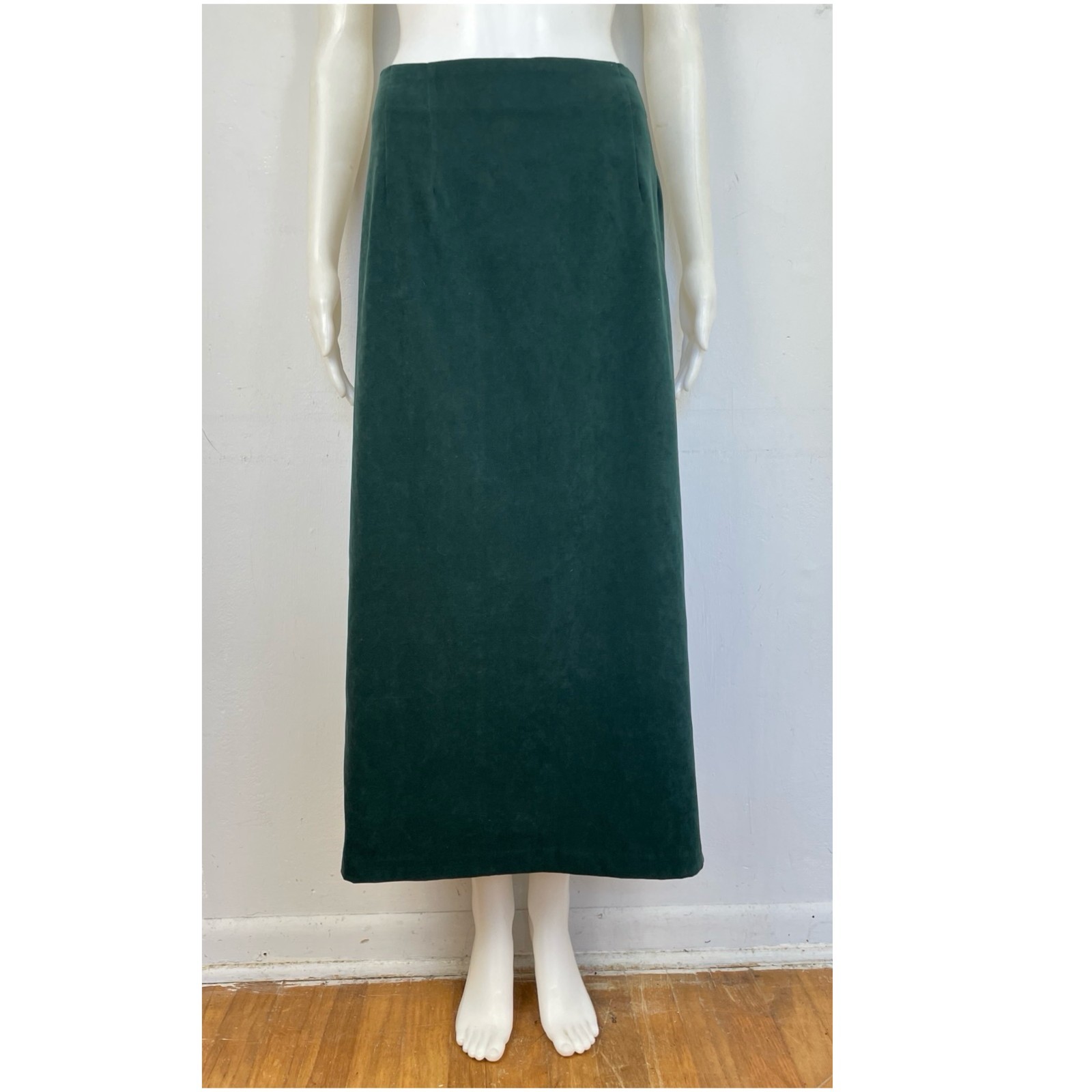 Vintage Microfiber Skirt Size XL 34″ Waist 90s Emerald Green Maxi Straight Cut