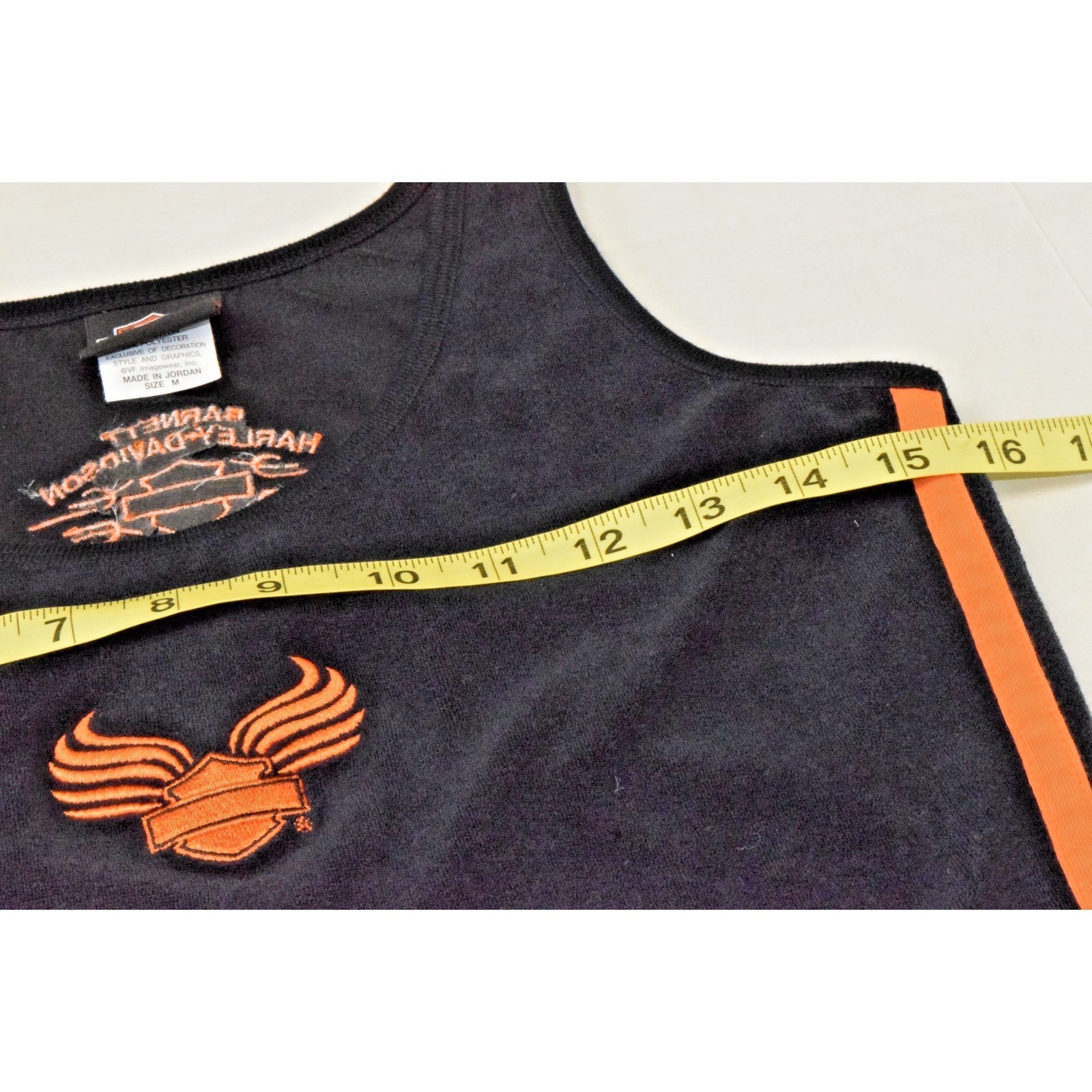 Vintage Terry Cloth Tank Top Harley Davidson Size M 90s Black Logo Side Stripes