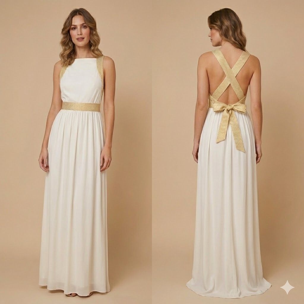 Vintage 70s Lillie Rubin White Gold Halter Cross Back Disco Maxi Dress Size XS