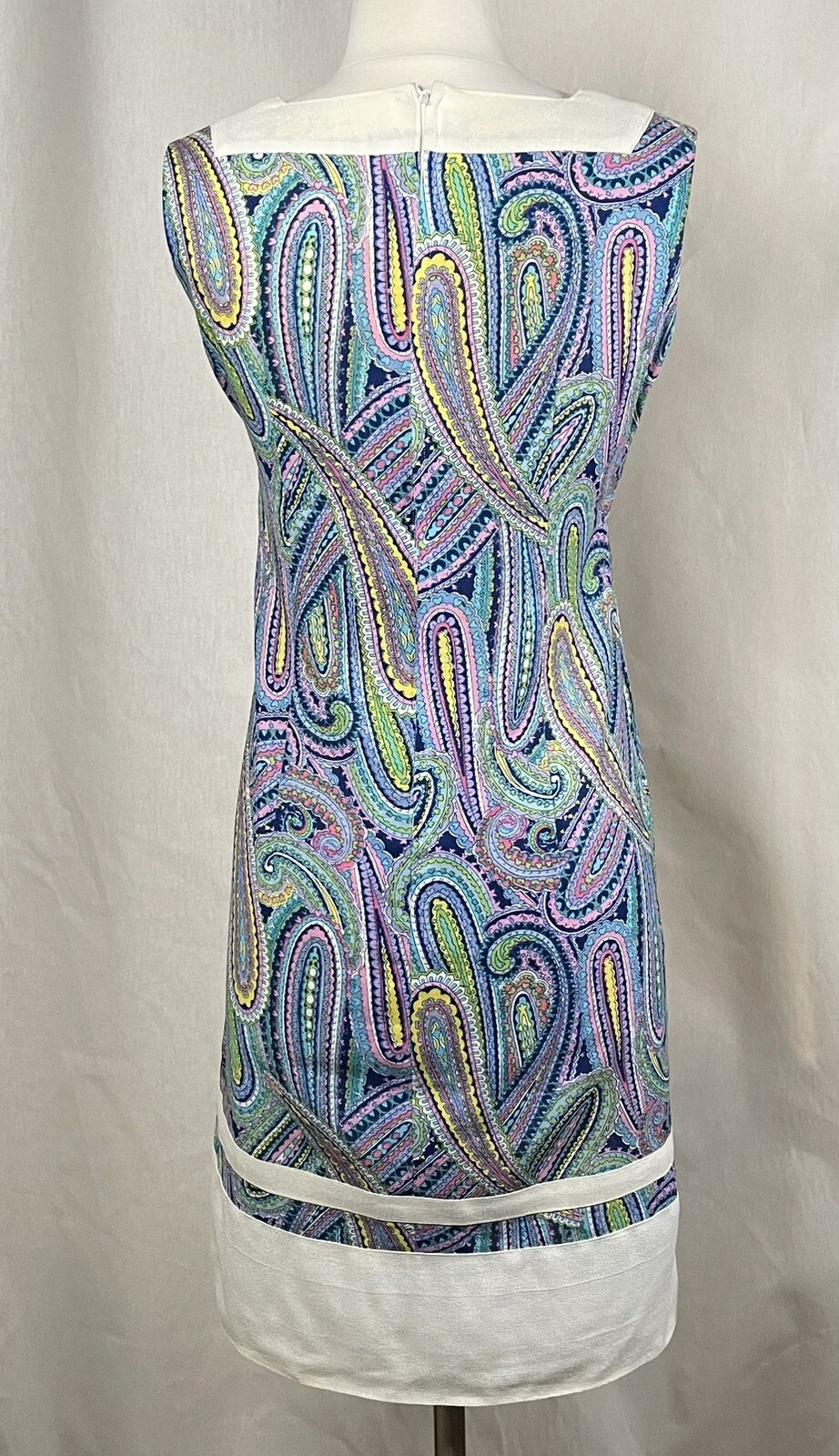 Paisley Shift Dress Vintage 1960s XS Sleeveless Blue Purple Yellow Handmade