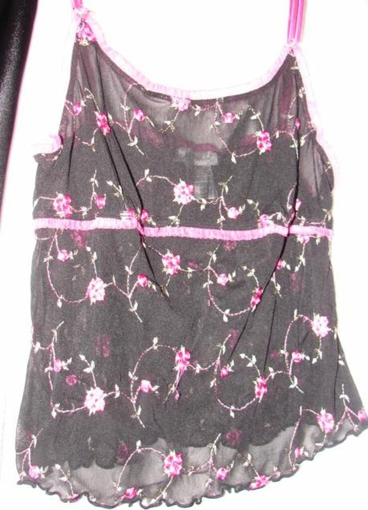 Vintage Je Tadore PJ’s Pajamas Set size Small Embroidered Sheer top 2 pieces
