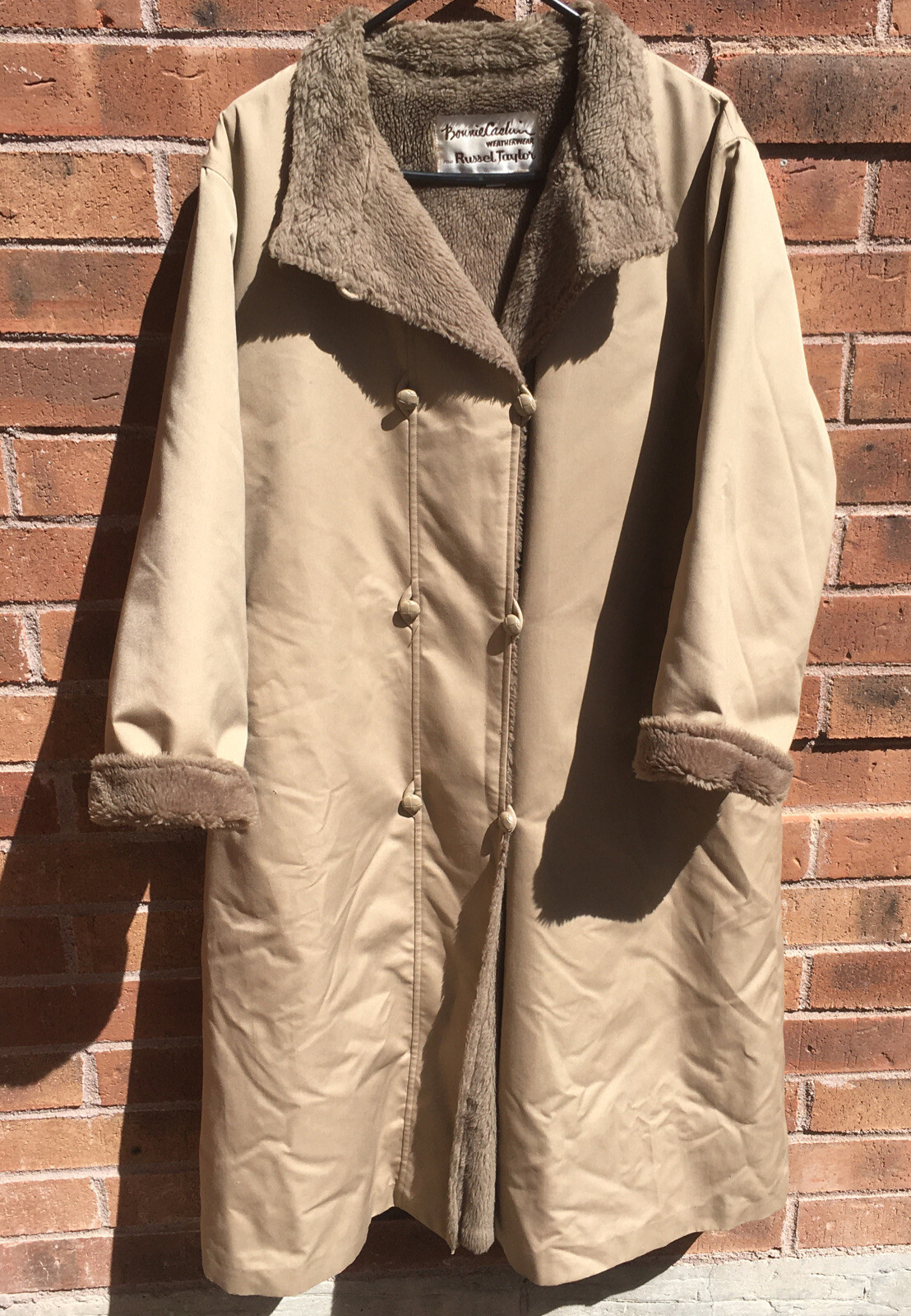 Bonnie Cashin for Russel Taylor Vtg Beige Canvas Faux Fur Lined Coat – Size 16