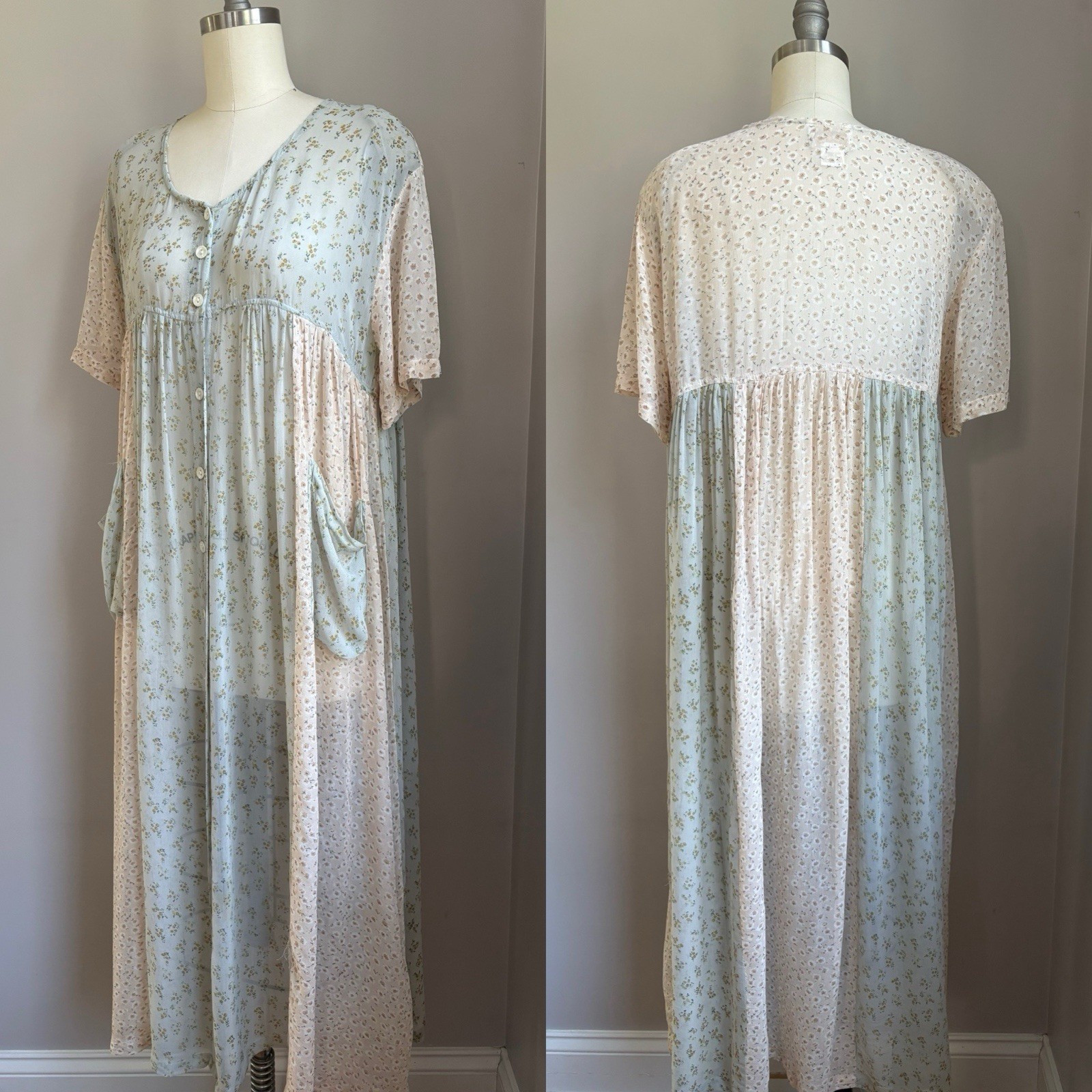 Vintage 90’s April Cornell Sheer Dainty Floral Midi Dress Cottagecore Medium