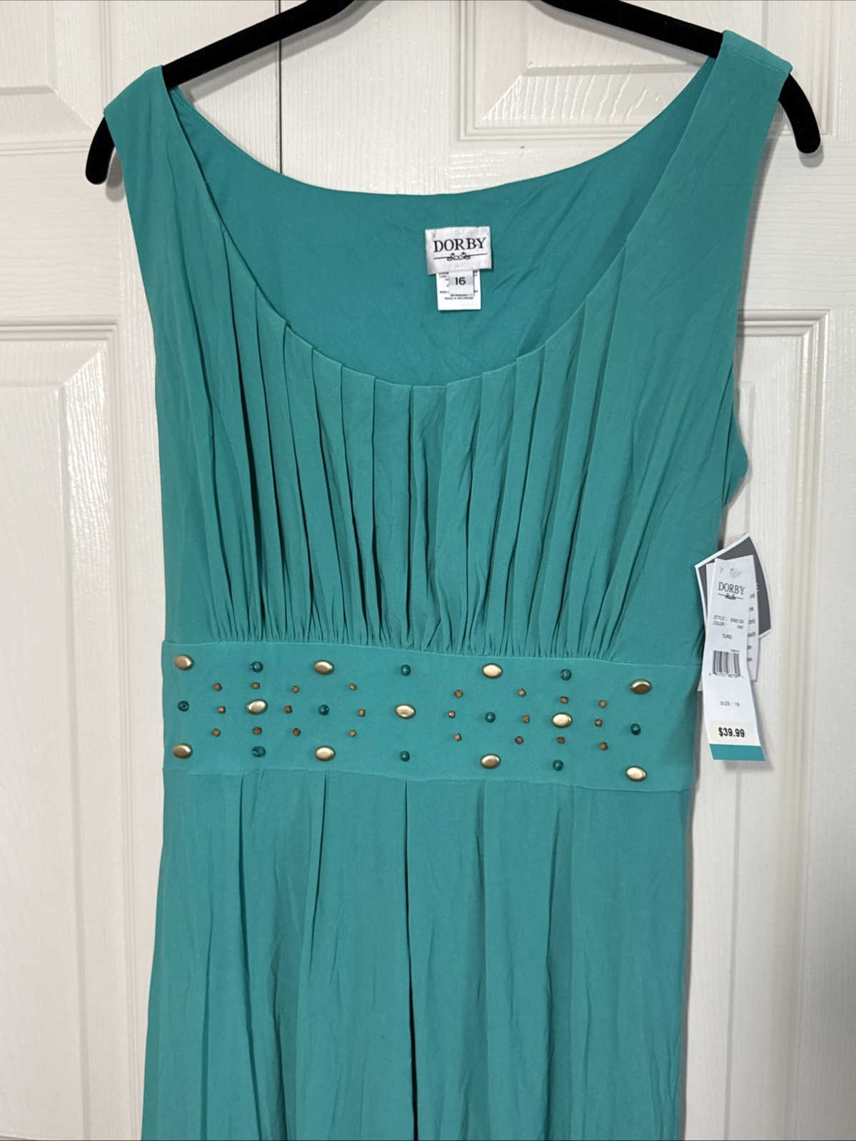NEW Vintage 90s Miss Dorby Swing Dress Pleated Beaded Full Skirt Chiffon Sz 16