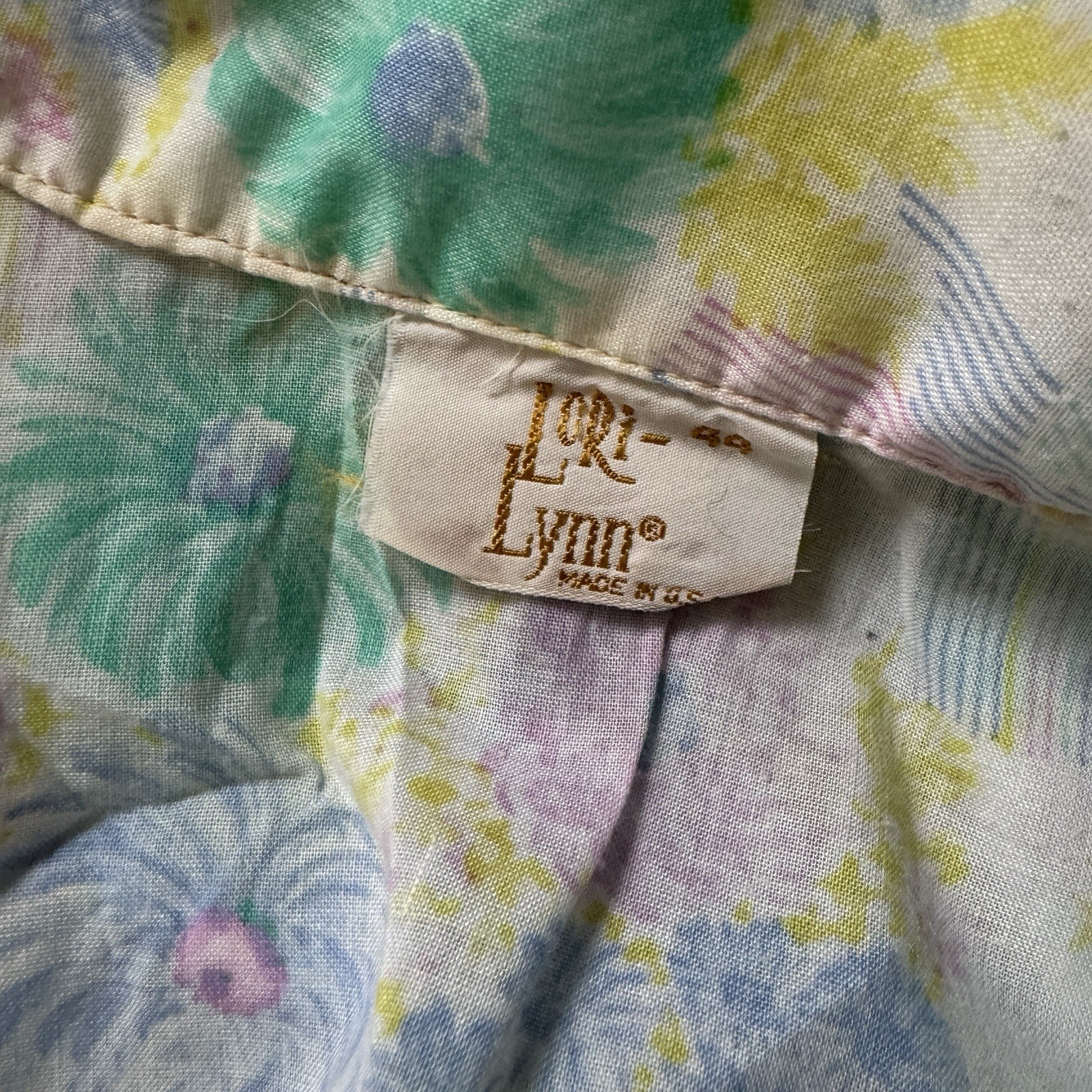 Vtg 70s Lori Lynn Pastel Floral Top Smock Size 44 XL Pockets Dagger Collar