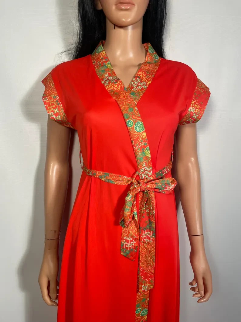 Vintage 1970s Asian Inspired Loungewear Dress Size S