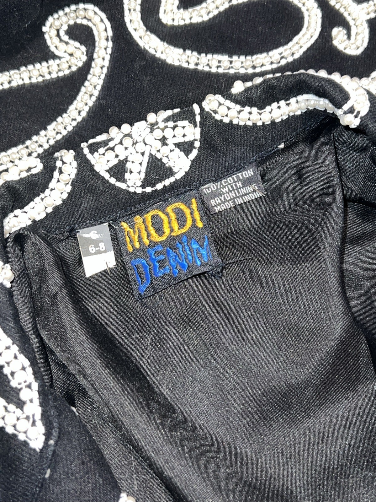 MODI BEADED SEQUINS-Vintage-Denim Jacket E/C Small 6-8 Heavy