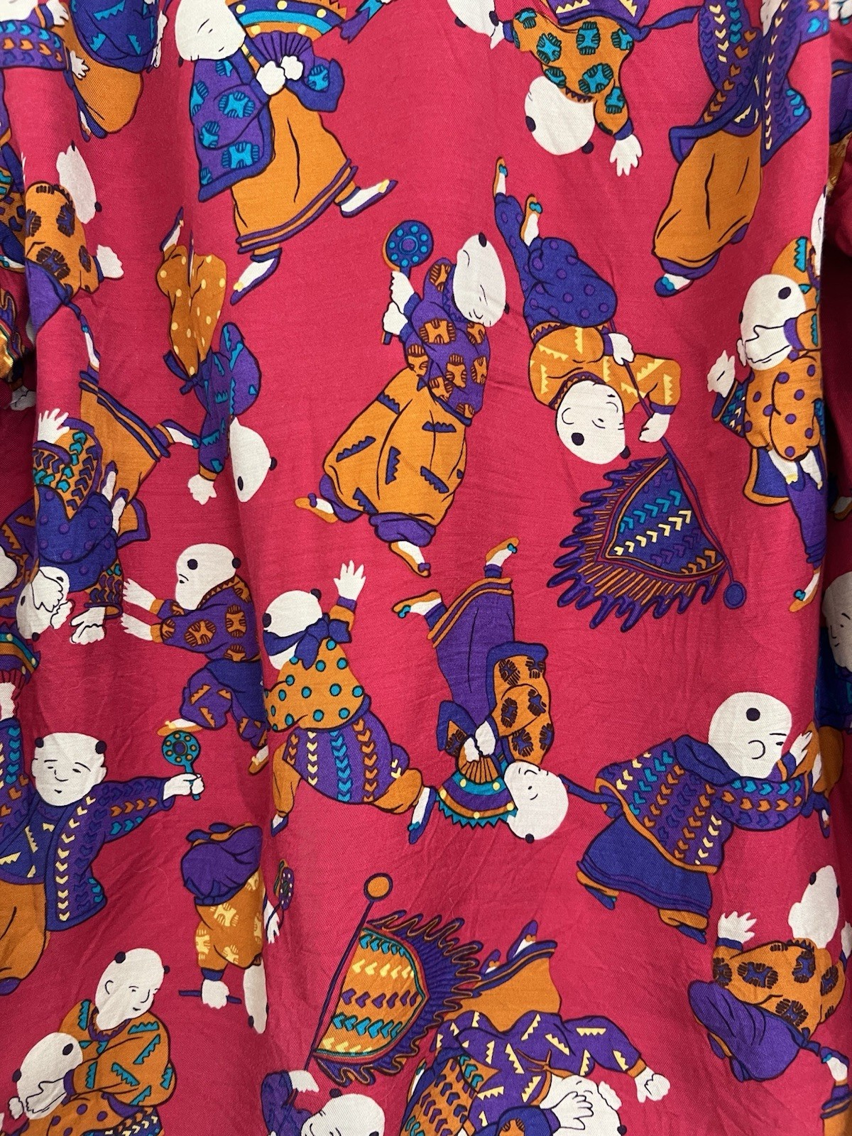 Vintage Jeanne Marc Asian Print Petite Blouse Shirt Size M, Made In USA