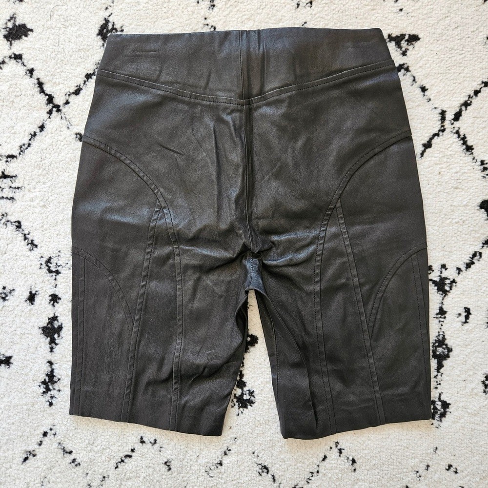 Retrofete Amanda Black Leather Biker Shorts High Waisted Paneled Size Small