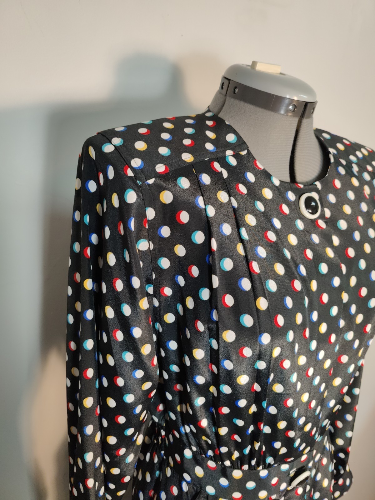 Vtg Leslie Fay 80’s Polka Dot Secretary Dress Sz M Career Shoulder Pads Pockets