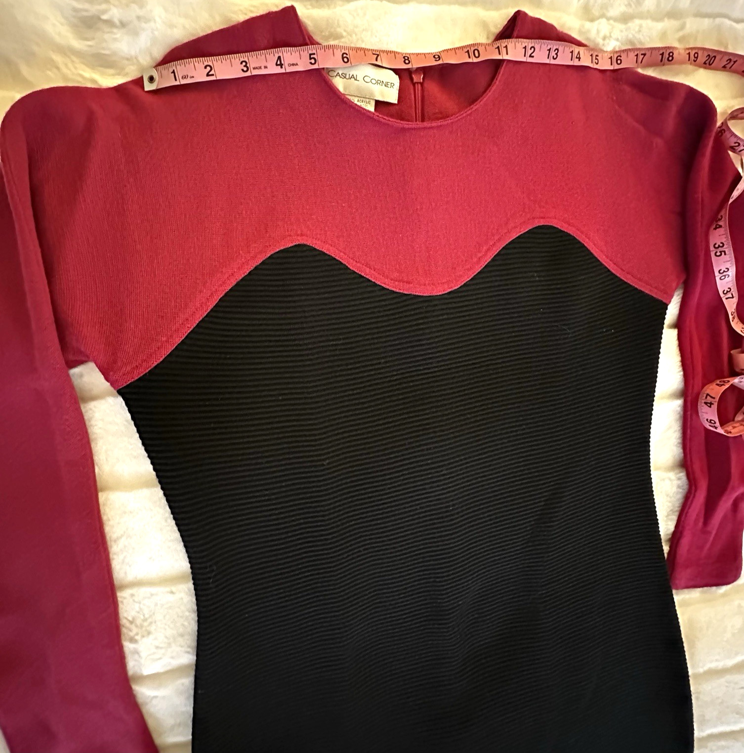 VINTAGE CASUAL CORNER 80/90s RARE FUCHSIA BLACK SWEATER WIGGLE LBD DRESS L