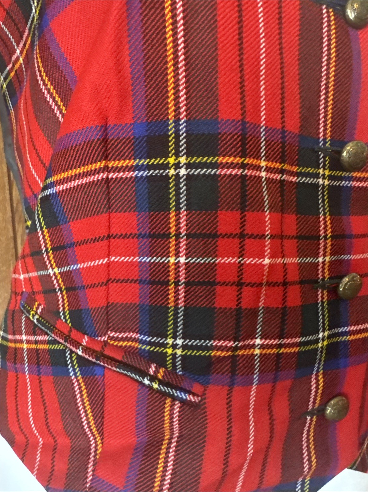 Vtg James Pringle Weavers Wool Vest Royal Stewart Tartan Scottish Clan Size 16