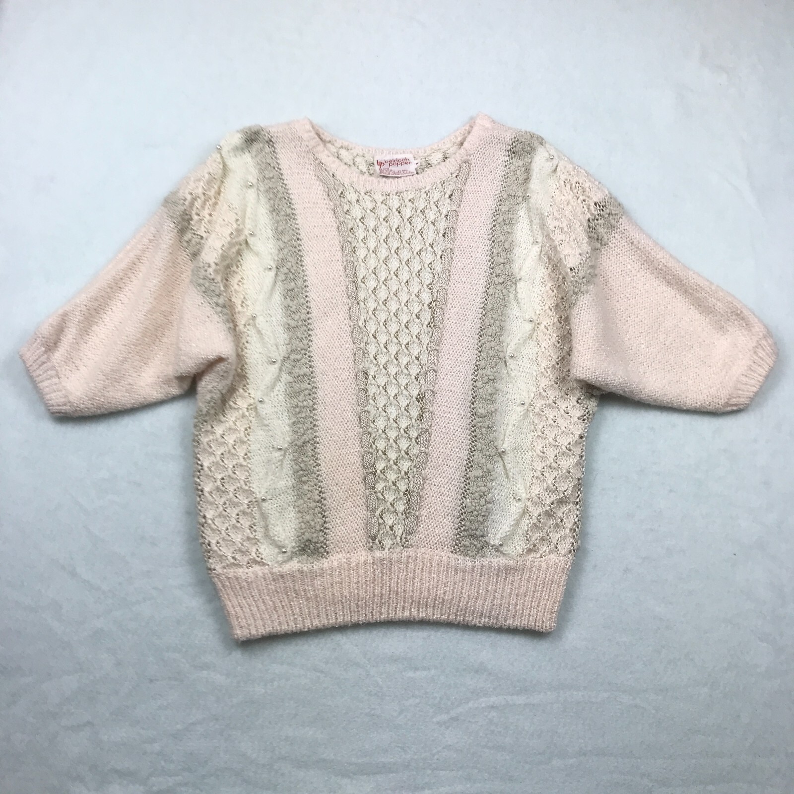 Vintage Sweater Womens Medium Short Dolman Sleeves Beaded 80s Beldoch Popper