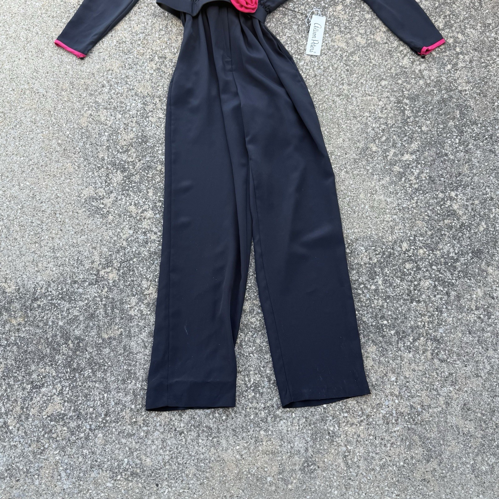 Vintage NOS Alison Peters Jumpsuit Womans Size 10 Black & Pink Belted 1970’s USA