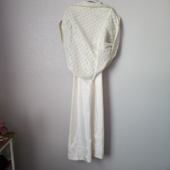 VINTAGE 70’s union made butter yellow white eyelet floral maxi dress size 5
