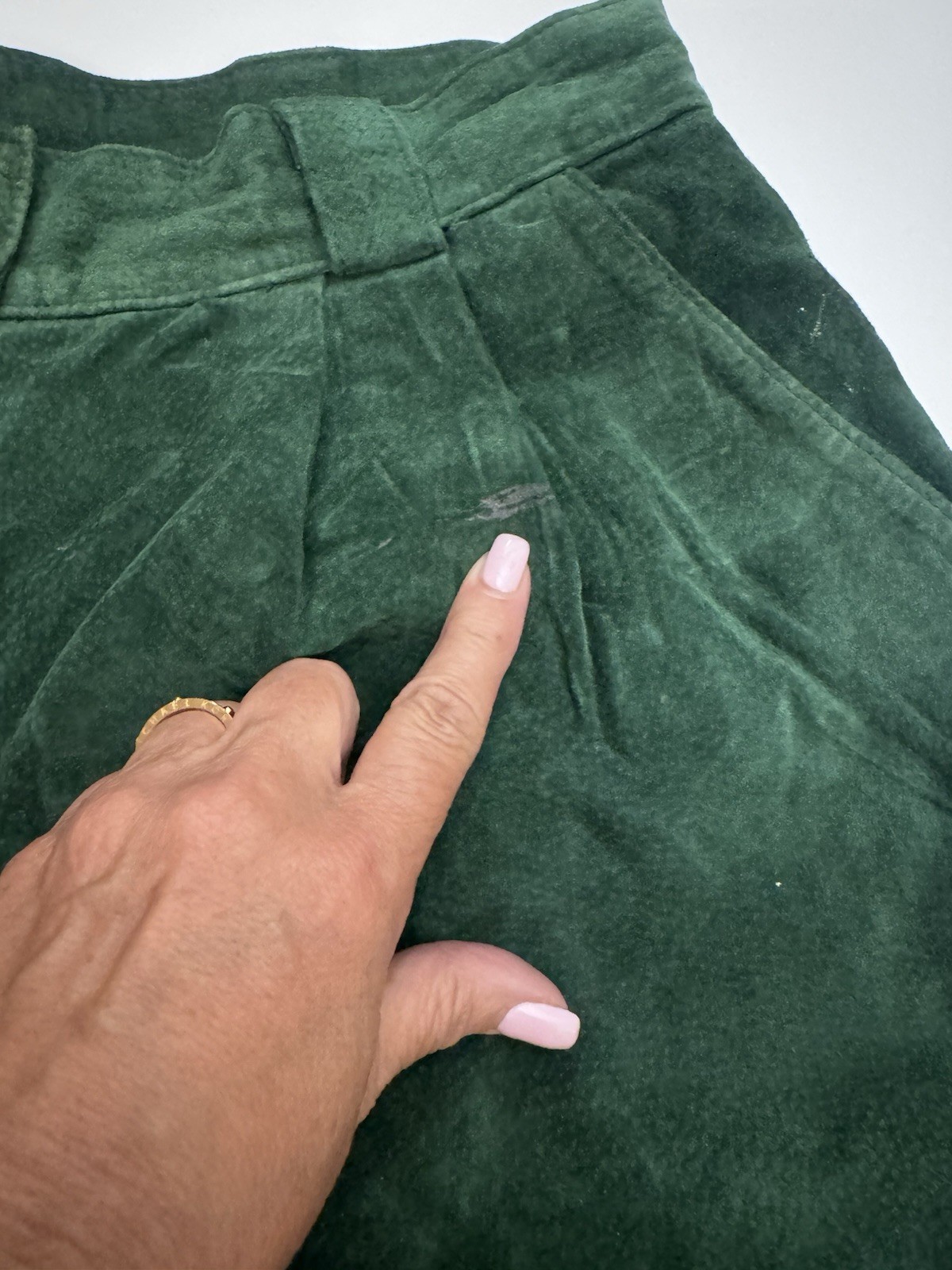 80s VTG diani Suede Leather Shorts Forest Green High Waisted Sz 10 Dark Academia