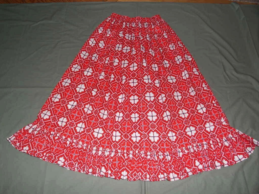 Vintage Ladies Handmade Ruffled Skirt Red & White Hearts Square Dance Rockabilly