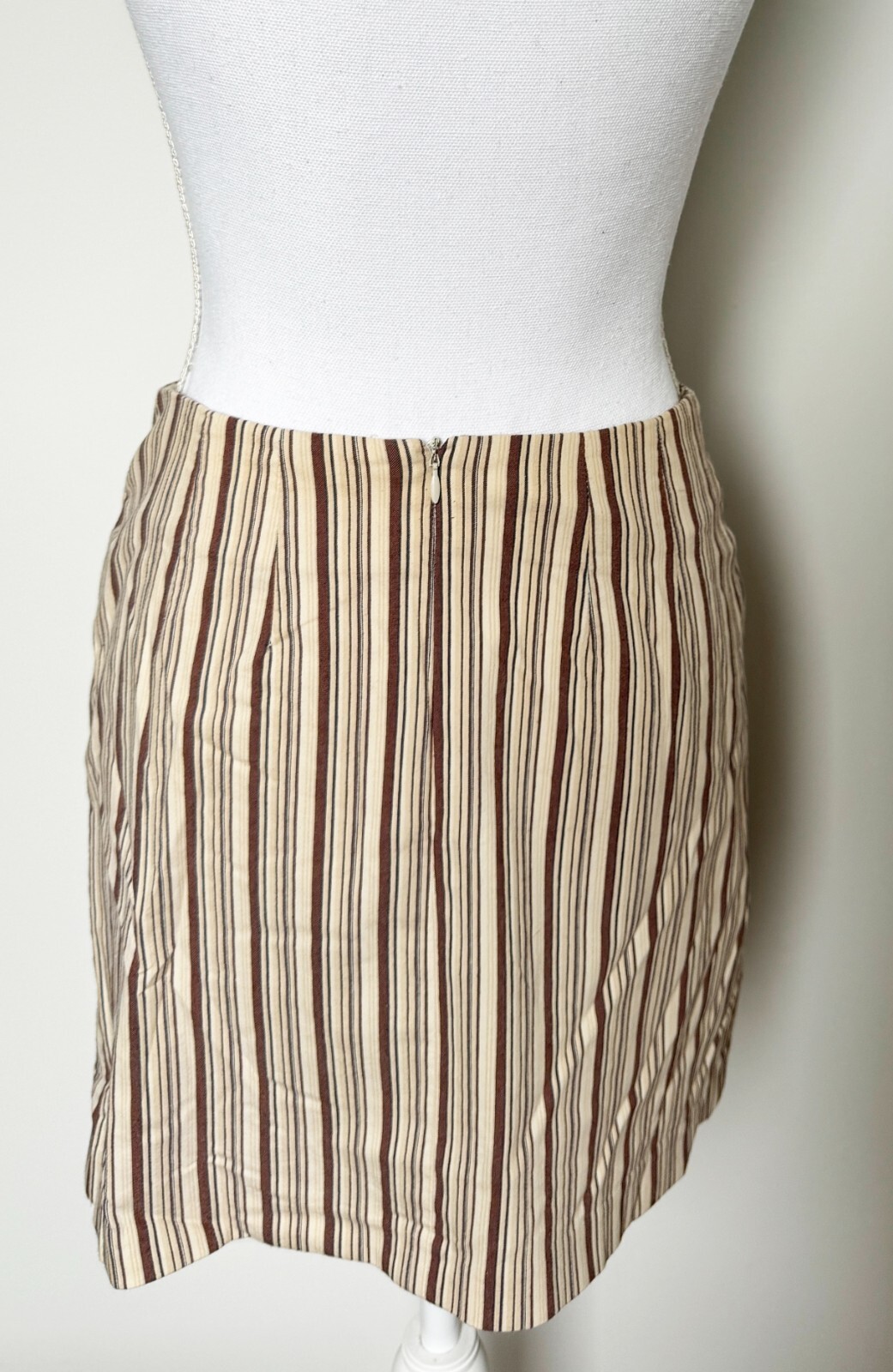Vintage Y2K 1990s Nanette Lepore Brown Pinstripe Miniskirt Size 4 with Pocket