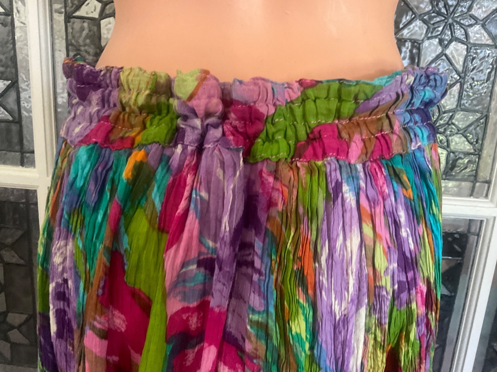 VTG Maxi Skirt Cotton Gauze Thin Drawstring Waist Semi-sheer Fairy Boho