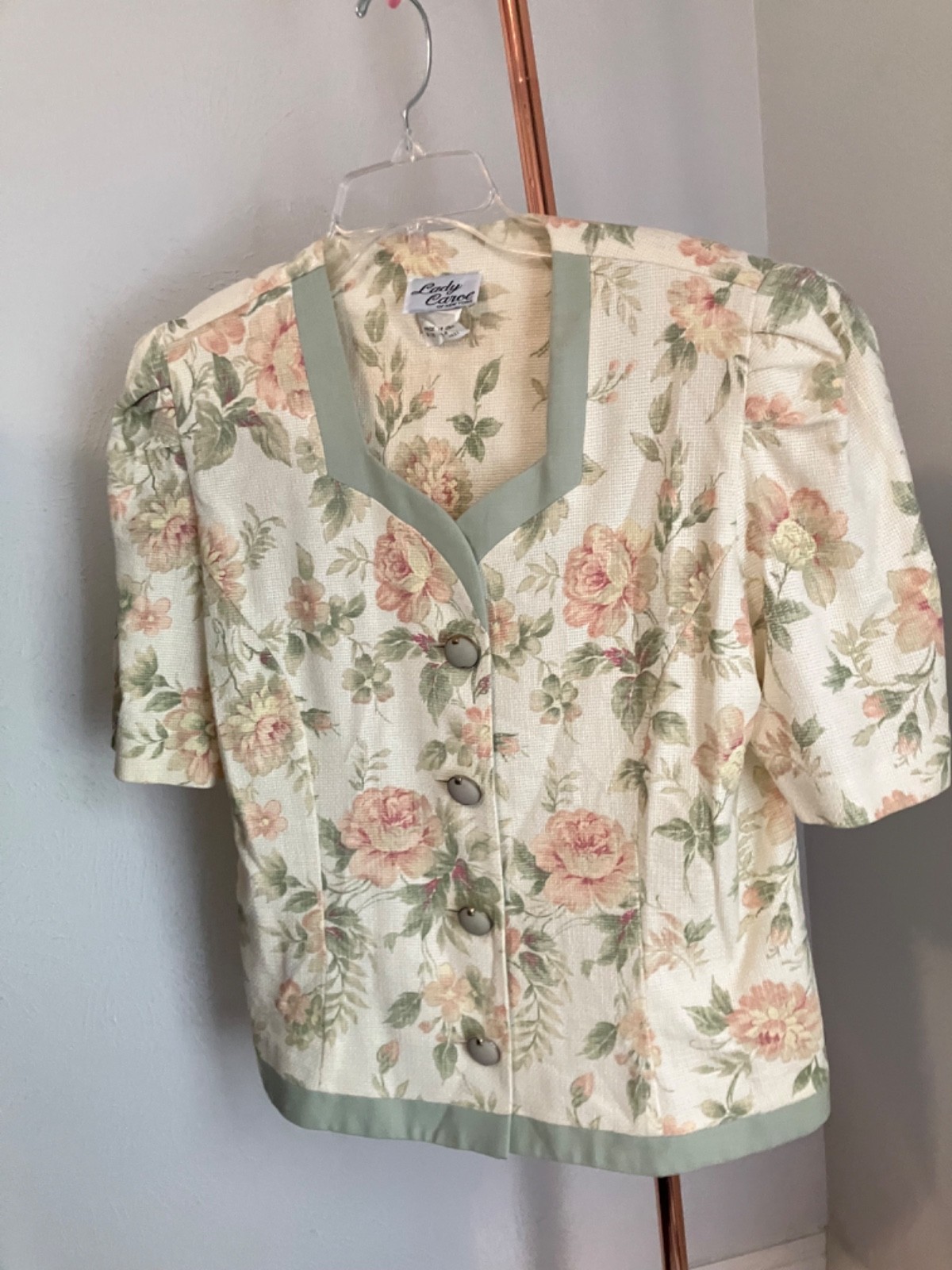 Vintage 80s Lady Carol of New York Sage Green and Cream – Size 14
