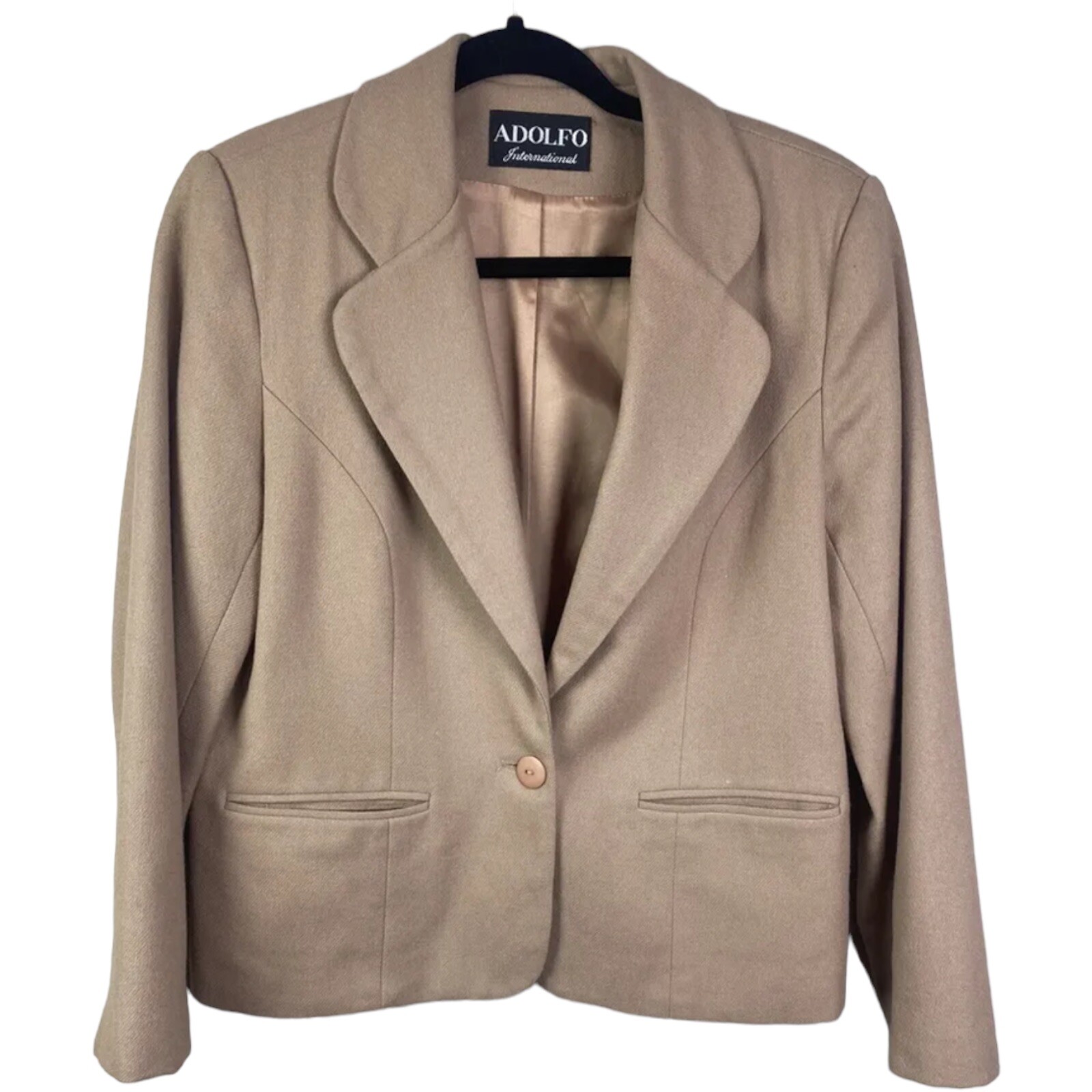 Adolfo International Women’s Blazer Jacket Size 8P Beige 100% Wool Petite