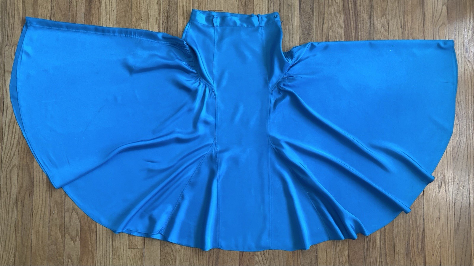 Vintage 80s Silky Circle Skirt *Large* TAMPA Blue Gored Panel Maxi Twirl Skirt