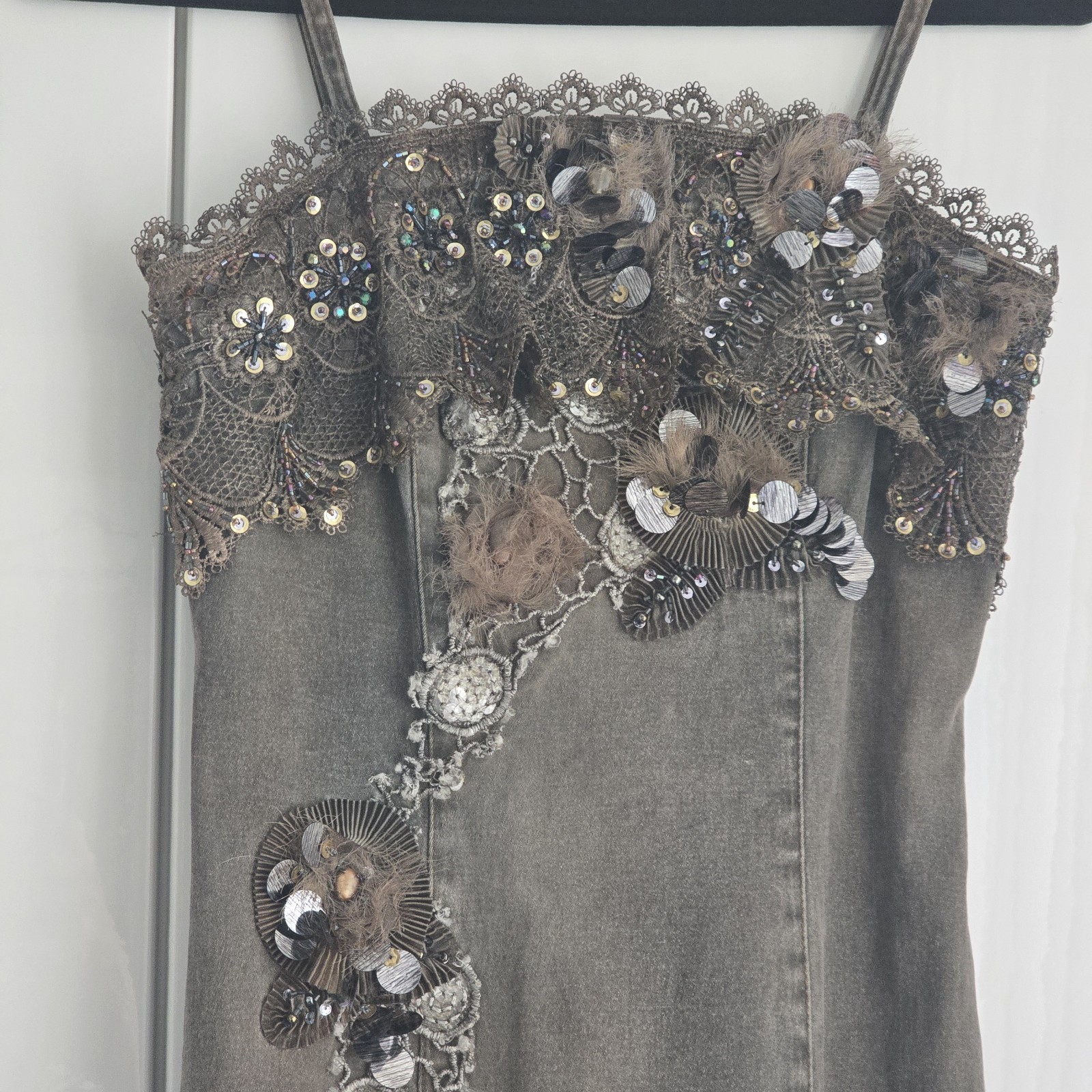 Jeans Collection Y2K Maxi Dress S Lace Sequin Boho Fairycore Vintage 90s