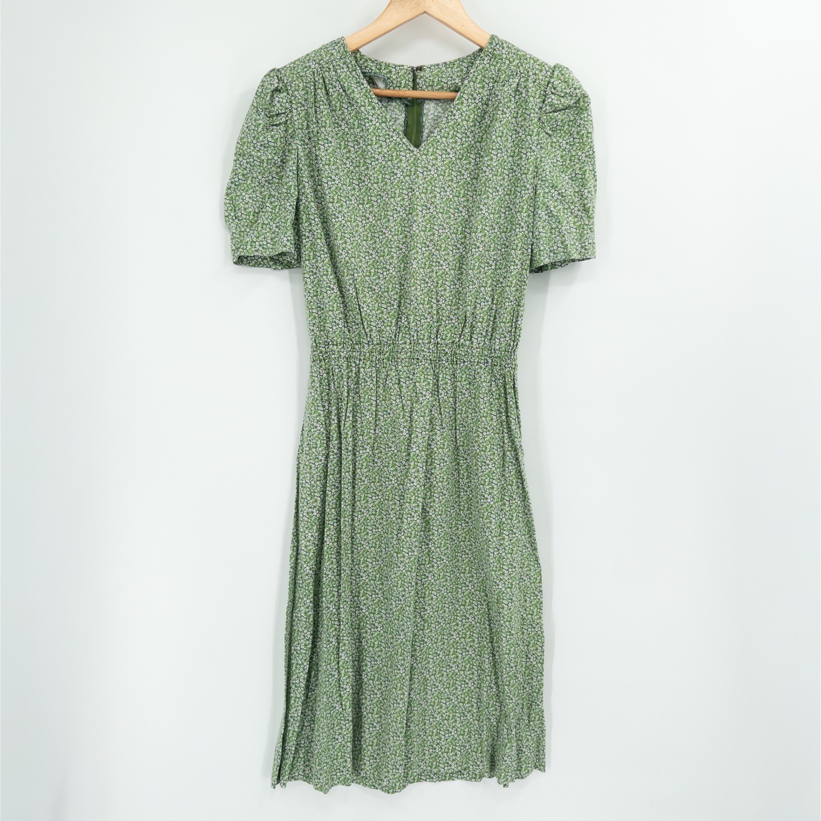 Vintage 70s Handmade Prairie Dress Women Small Green Ditsy Floral Cottage Boho
