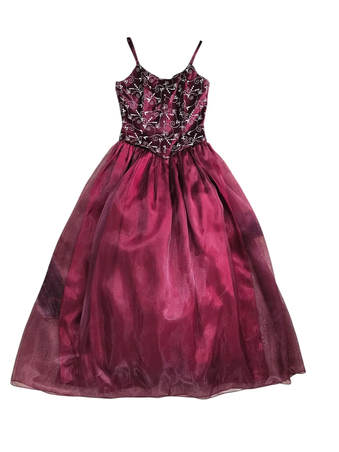 1990s Kiki Basque Waist Corset Top Burgundy Chiffon Wimsigoth Prom Dress Med