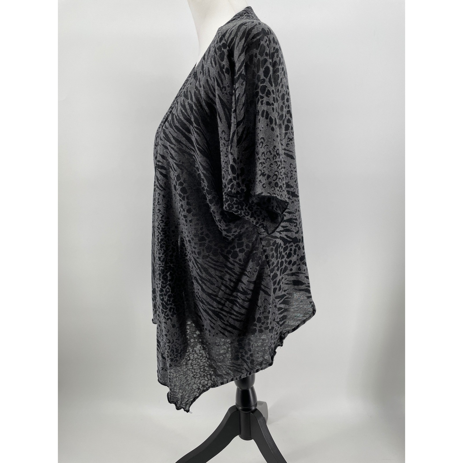 Vintage Open Front Cardigan Women XL Grey Mixed Animal Print Leopard Artsy Boho