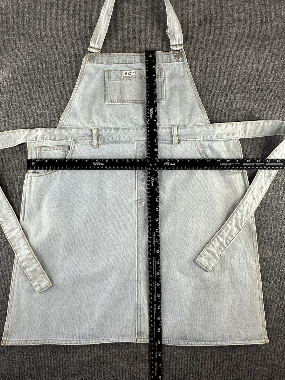Vintage Guess Denim Overall Light Wash 90s Mini Pinafore Womens Apron Rare