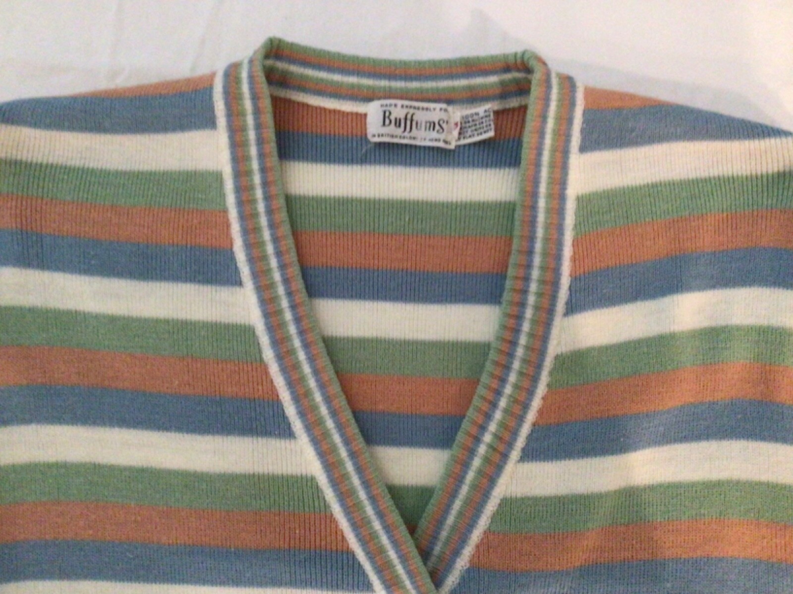 Buffums Vintage Cardigan Sweater Size M Striped Pastel Multi Color