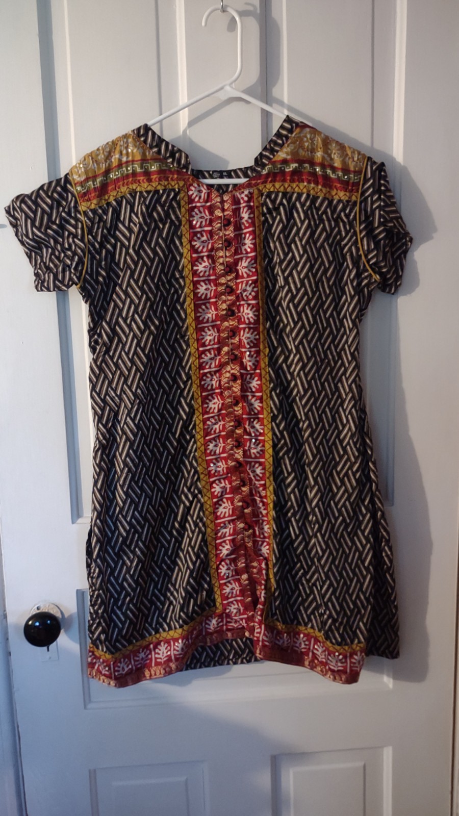 Vintage Indian Dress Black Gold Red XL